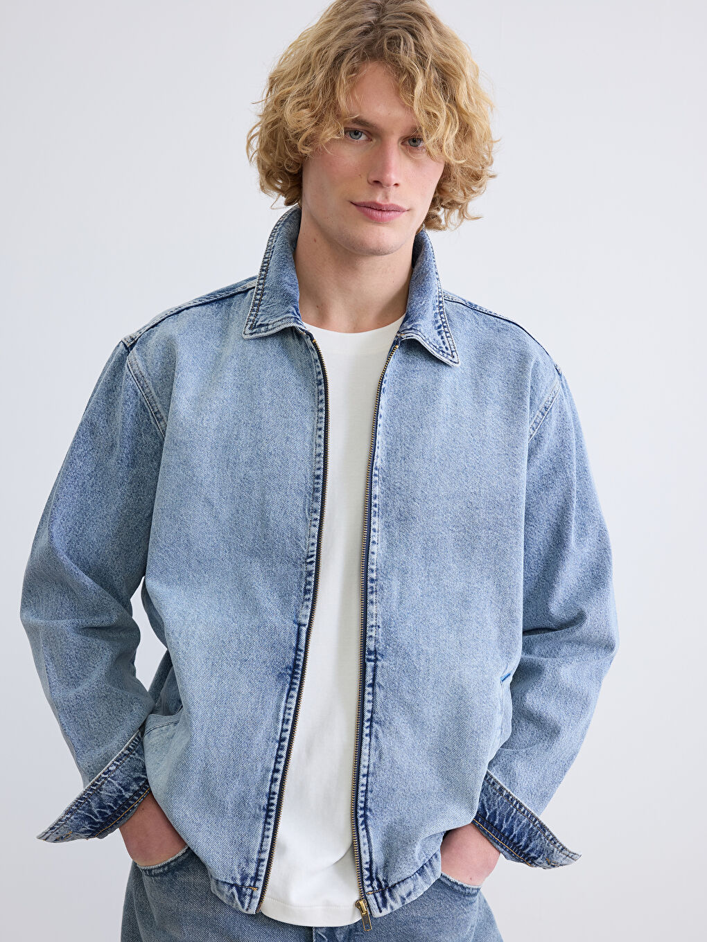İndigo Rahat Kalıp Erkek Jean Ceket