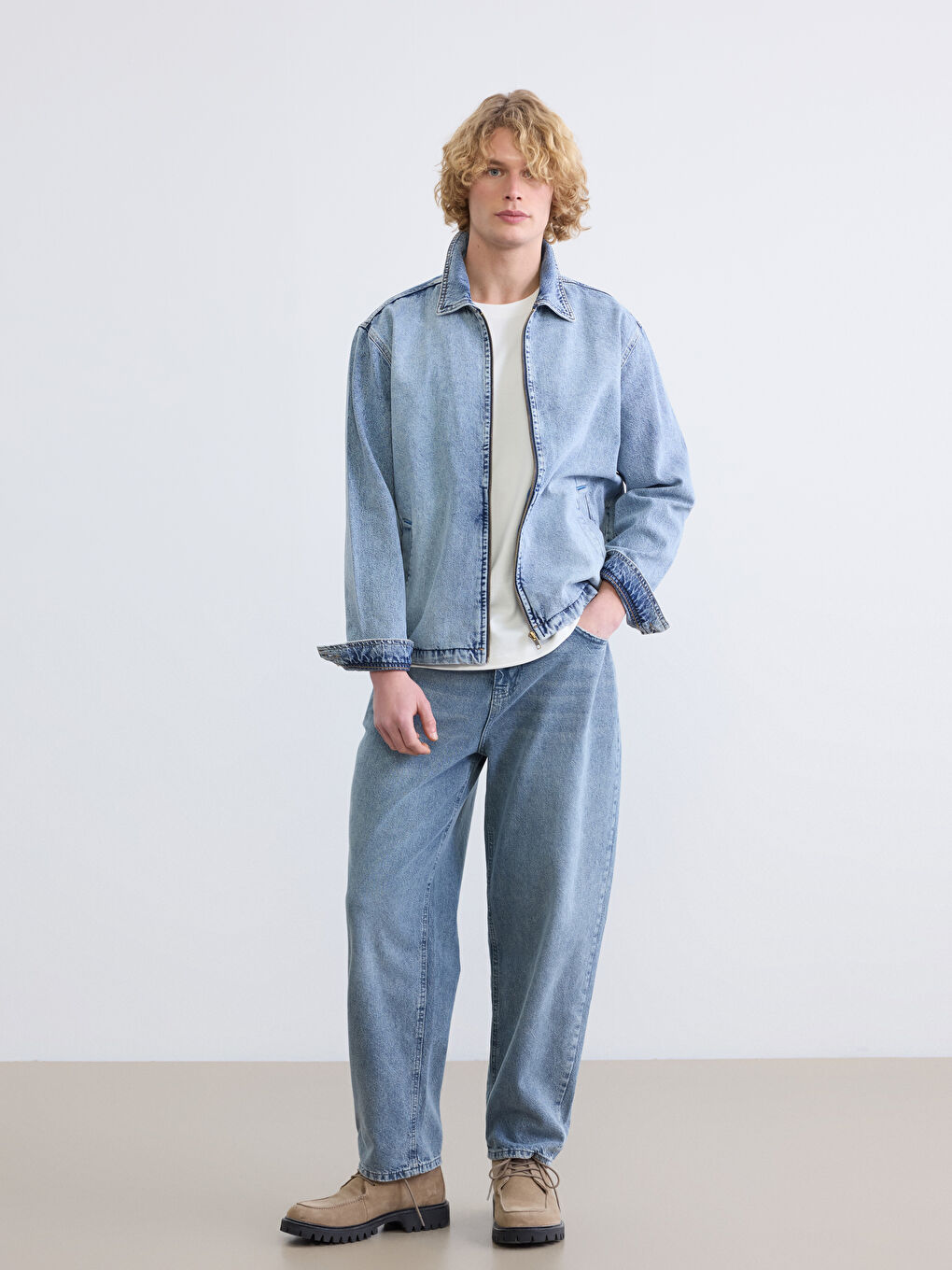 İndigo Rahat Kalıp Erkek Jean Ceket-1