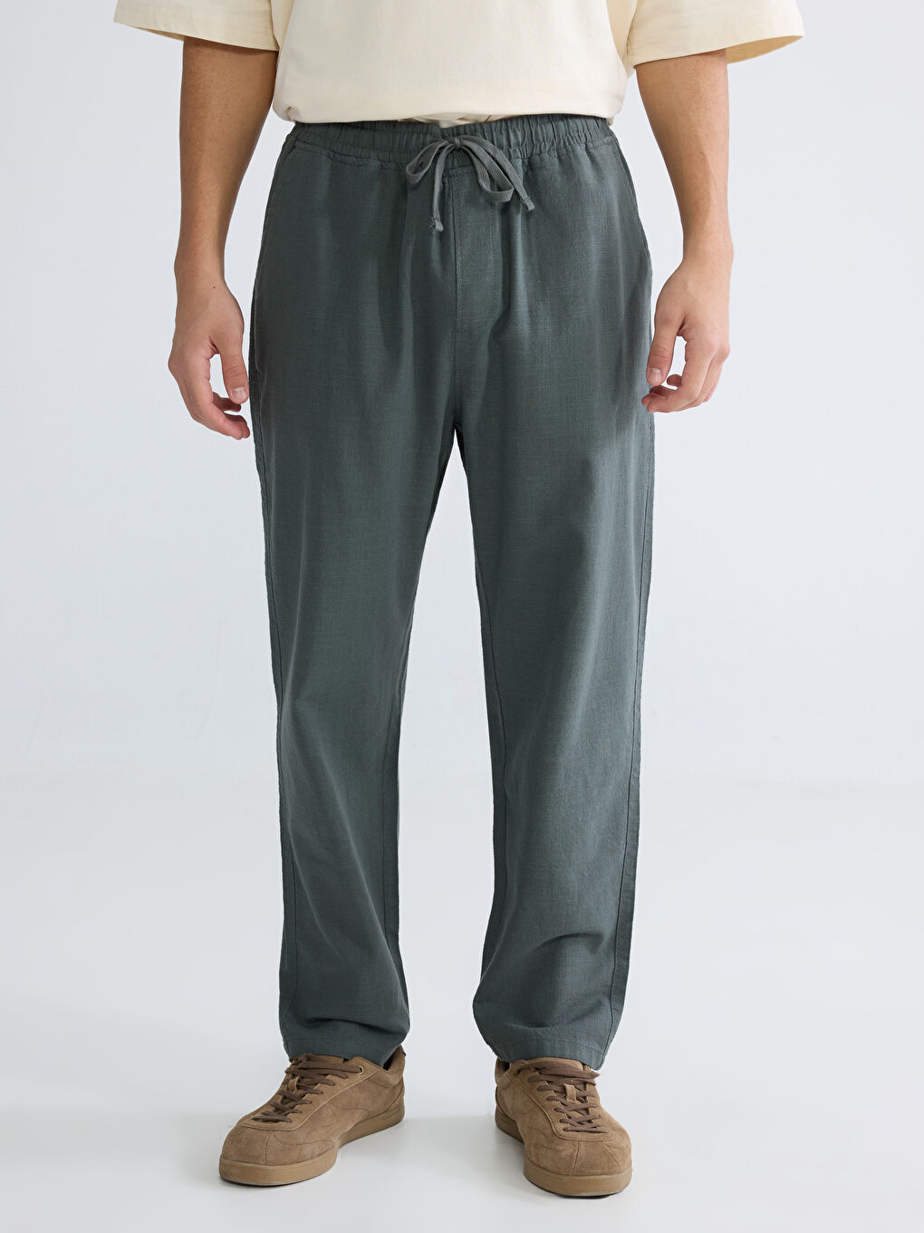 კომფორტული ჭრა თეთრეულის ეფექტი მამაკაცებისთვის შარვალი-1