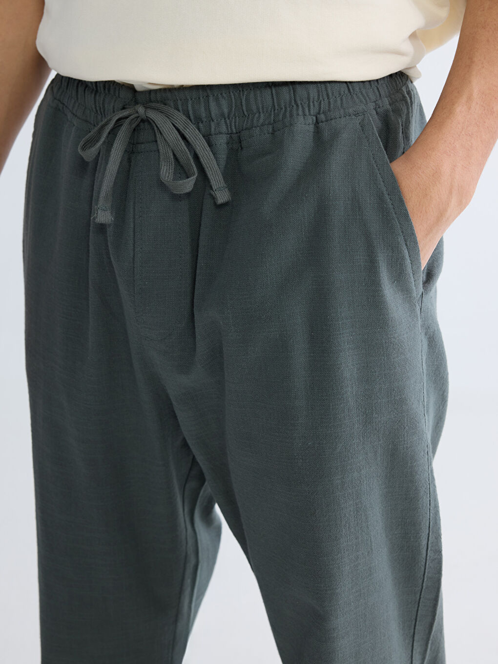 კომფორტული ჭრა თეთრეულის ეფექტი მამაკაცებისთვის შარვალი-2