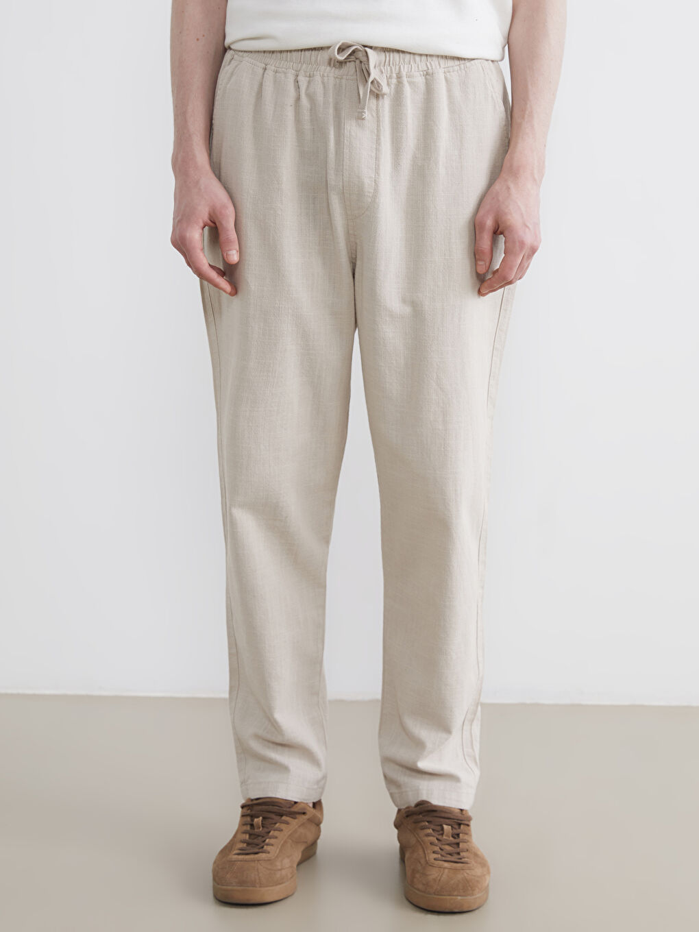 Relaxed Fit Linen-Look Men's Trousers-1