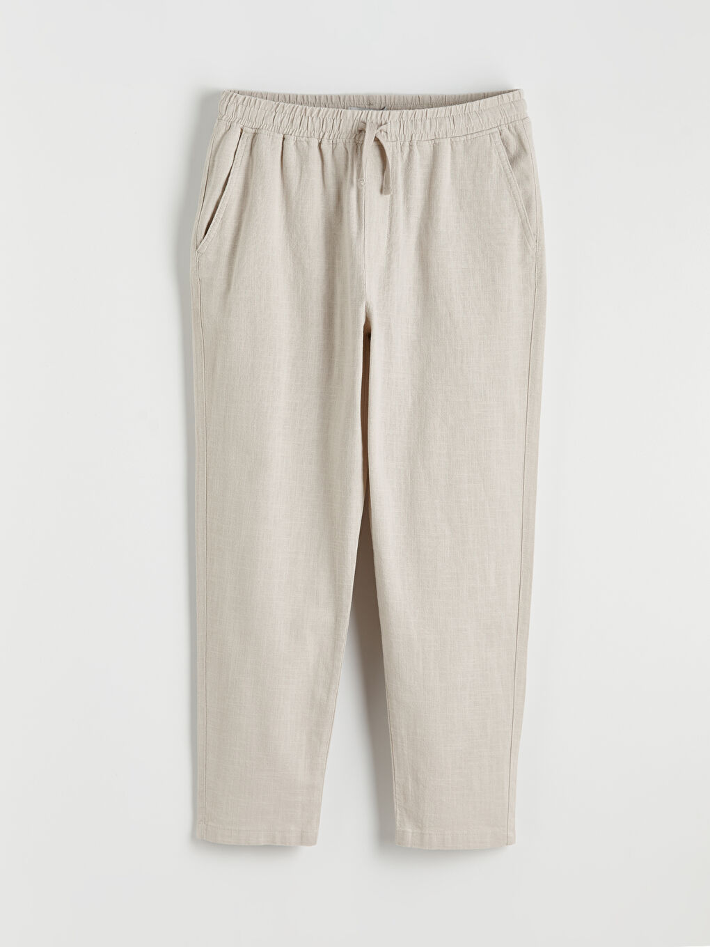 Gri Rahat Kalıp Keten Görünümlü Erkek Pantolon