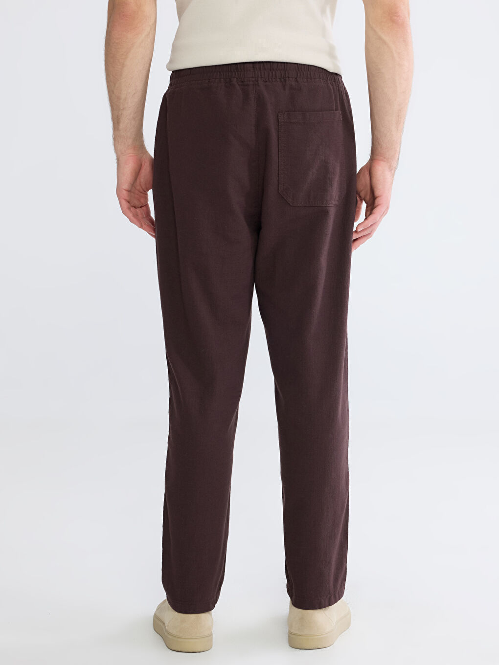 Kahverengi Keten Görünümlü Rahat Kalıp Erkek Pantolon-3