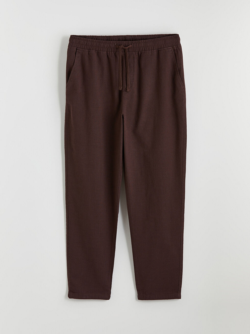 Kahverengi Keten Görünümlü Rahat Kalıp Erkek Pantolon-5