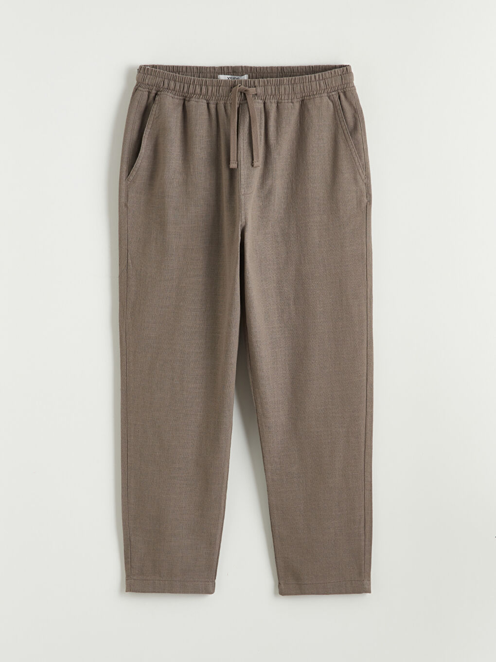 Bej Lastikli Bel Bol Fit Keten Erkek Pantolon-9