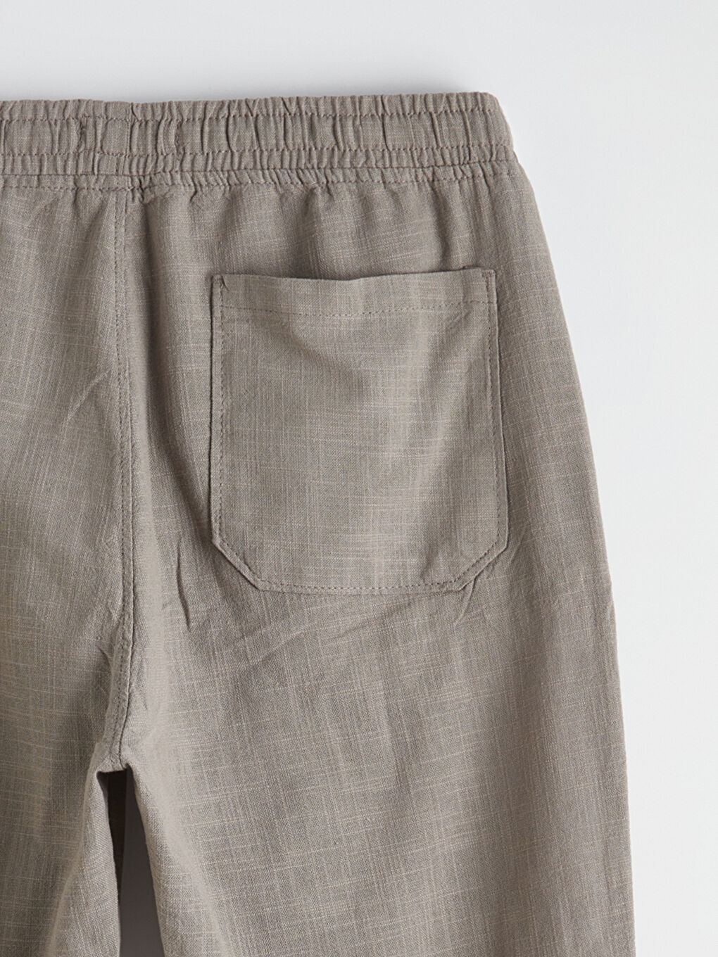 Bej Lastikli Bel Bol Fit Keten Erkek Pantolon-12