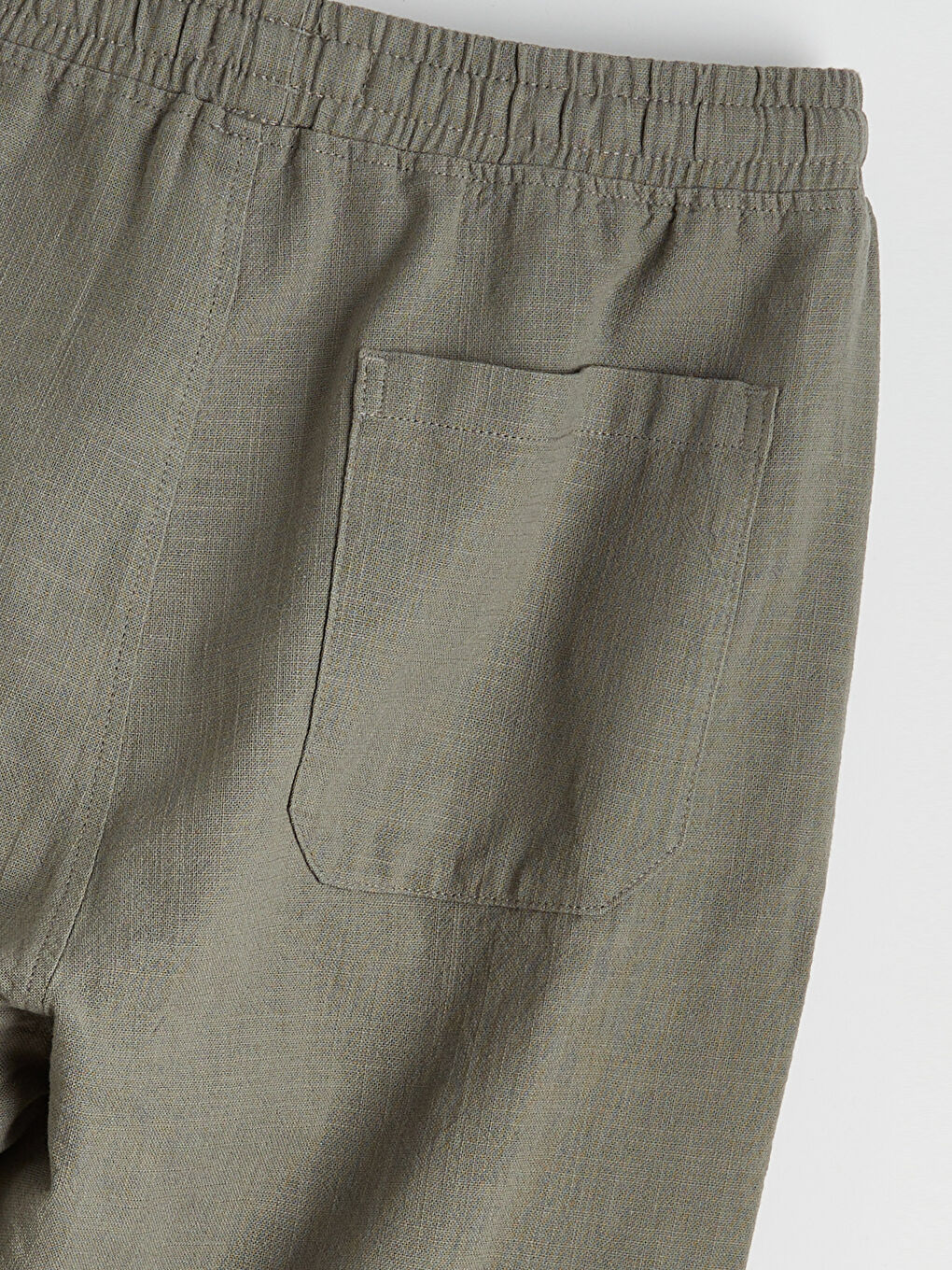 Haki Rahat Kalıp Keten Görünümlü Erkek Pantolon-1