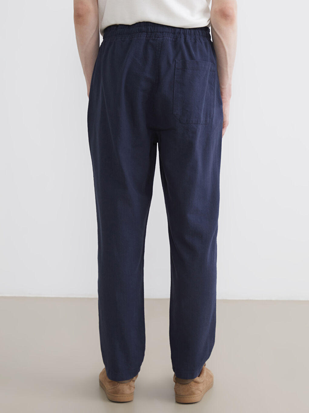 Lacivert Rahat Kalıp Keten Görünümlü Erkek Pantolon-3