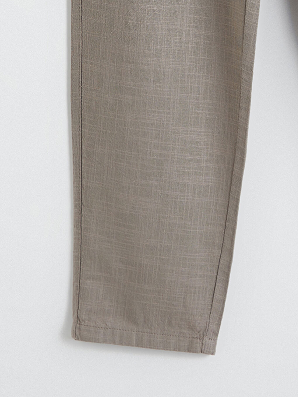 Bej Lastikli Bel Bol Fit Keten Erkek Pantolon-10