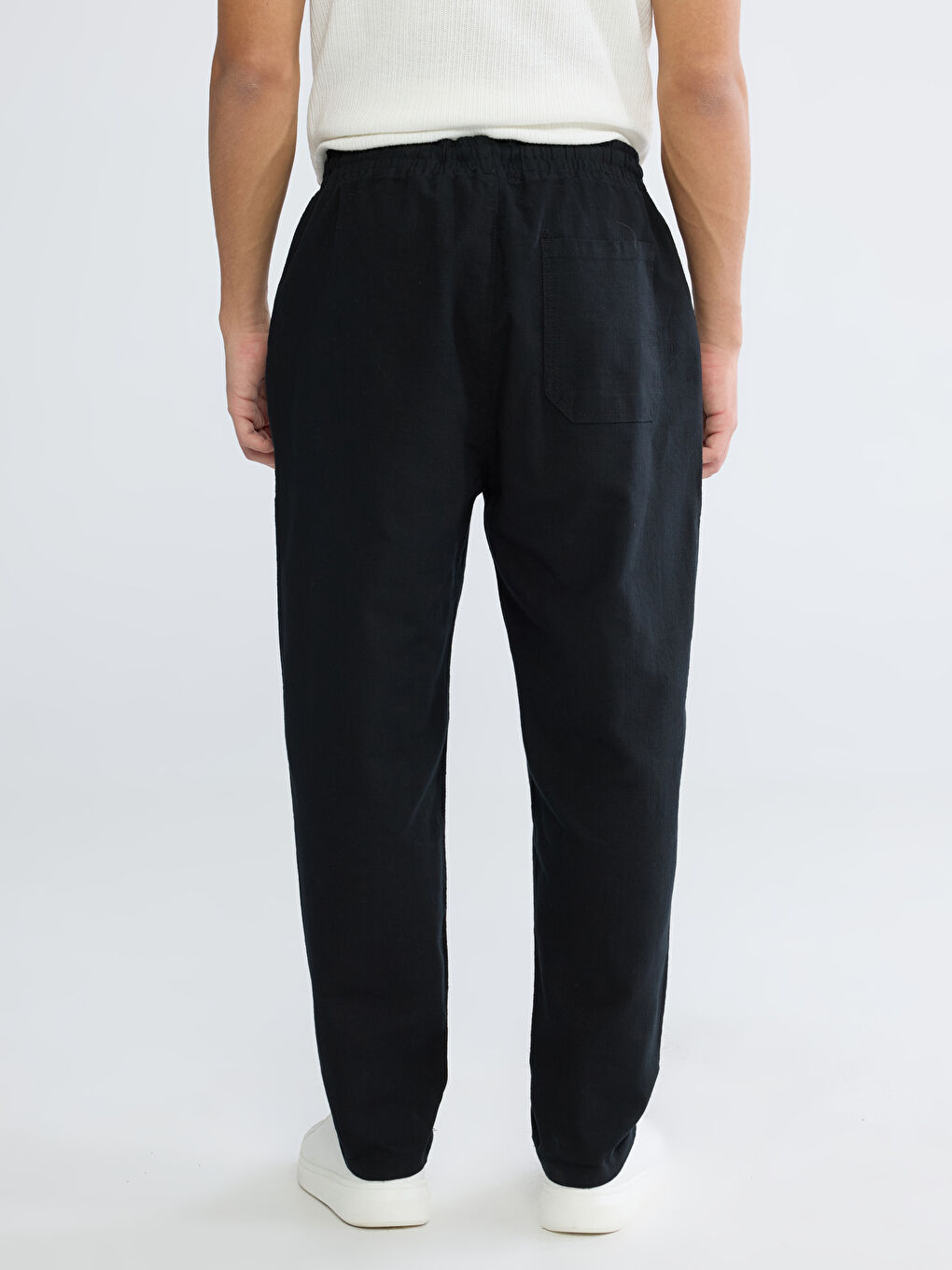 Siyah Rahat Kalıp Keten Görünümlü Erkek Pantolon-10