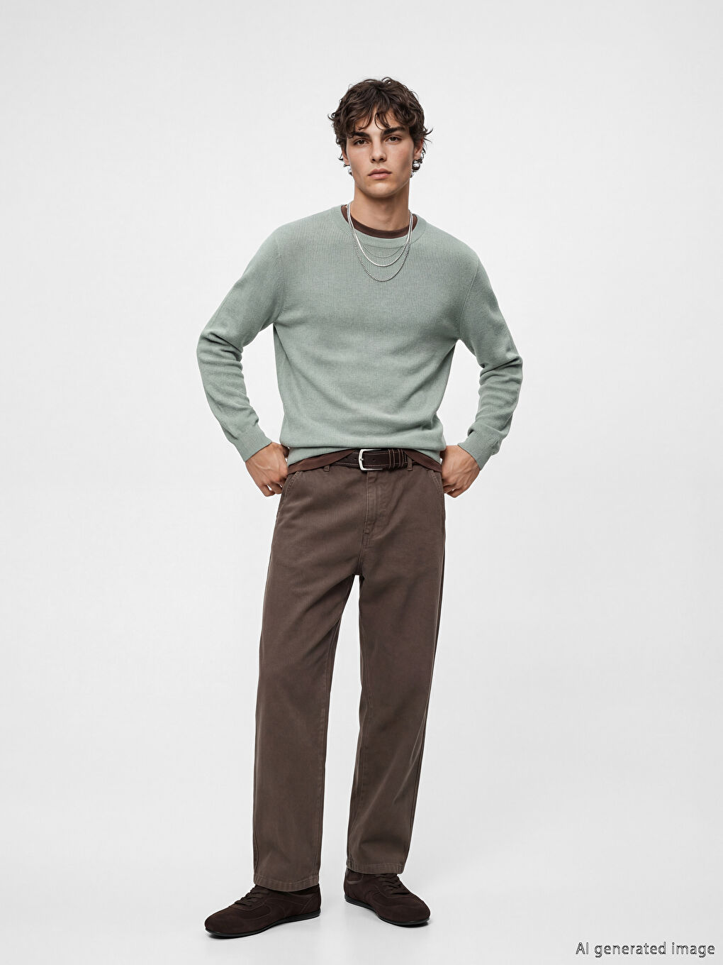 Yeşil Bisiklet Yaka Erkek Triko Kazak