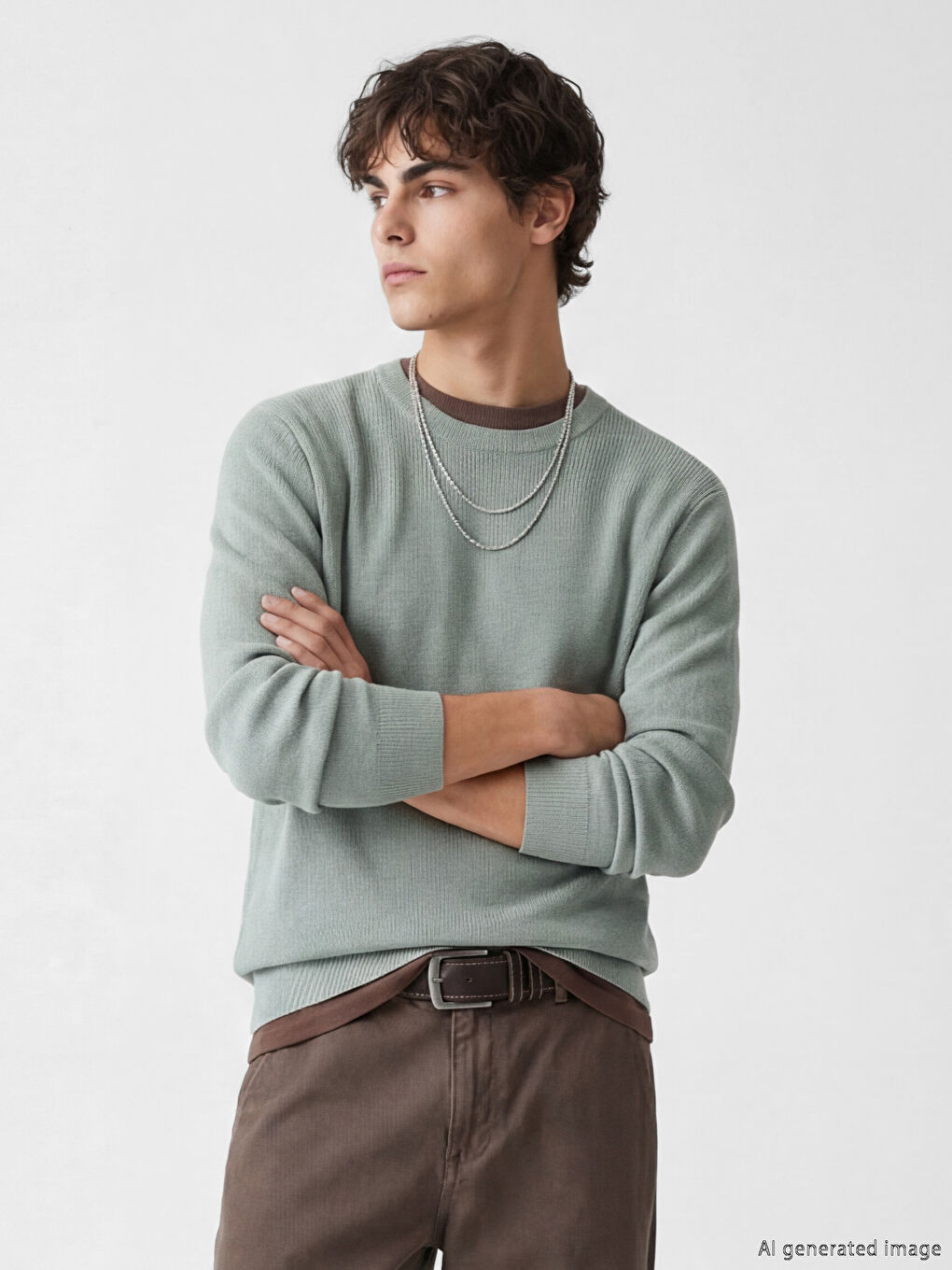 Yeşil Bisiklet Yaka Erkek Triko Kazak-1