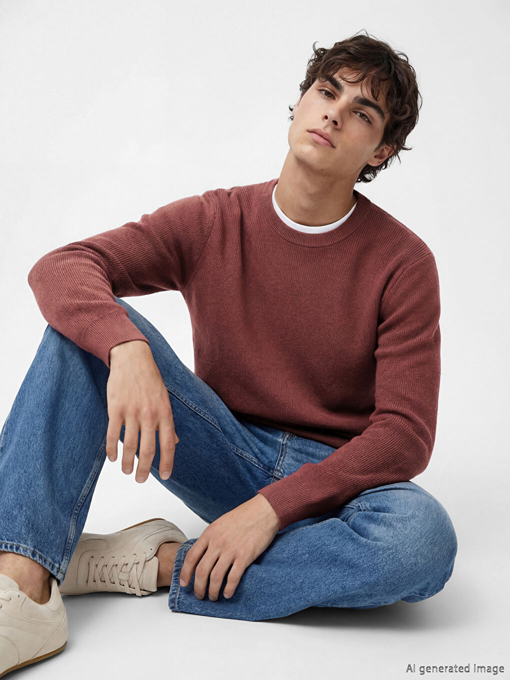 Bordo Bisiklet Yaka Erkek Triko Kazak