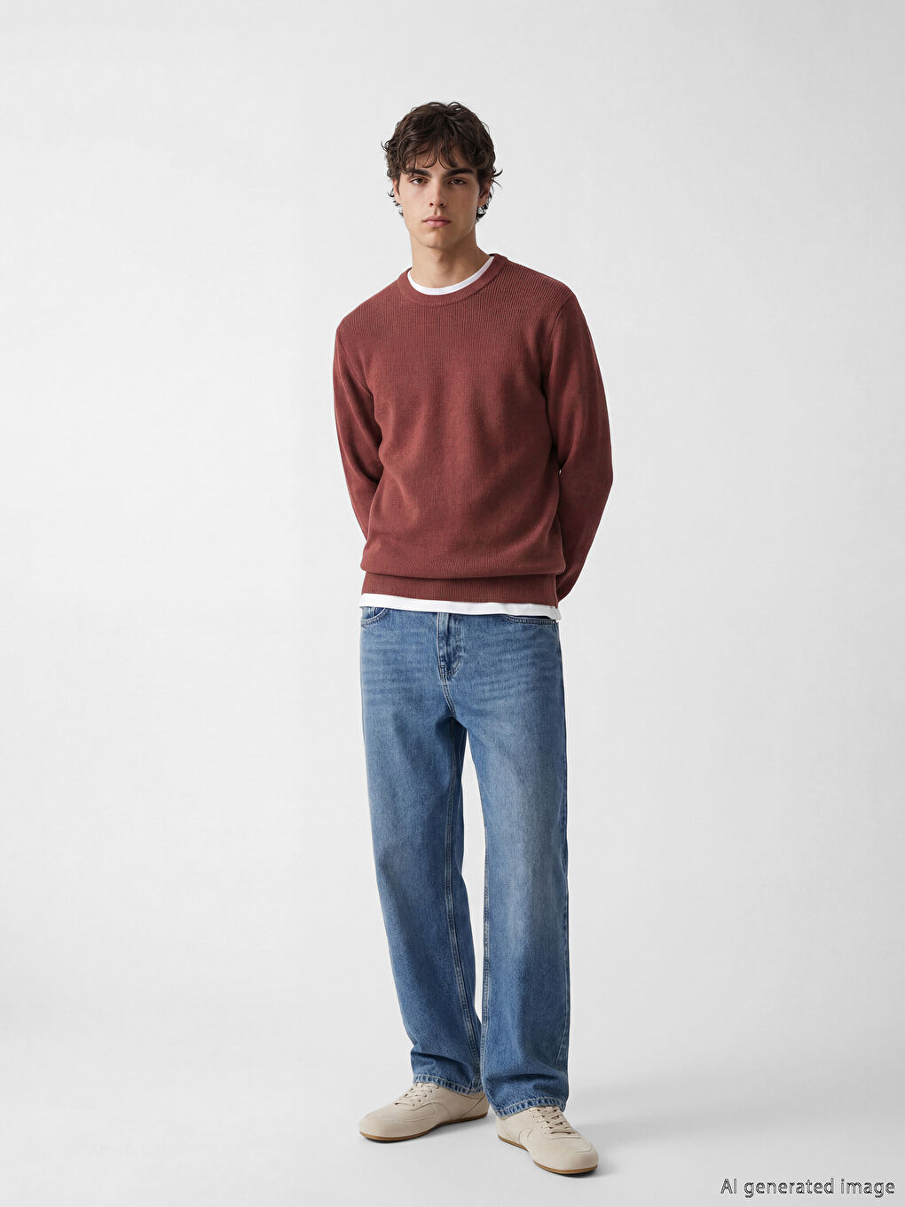 Bordo Bisiklet Yaka Erkek Triko Kazak-1