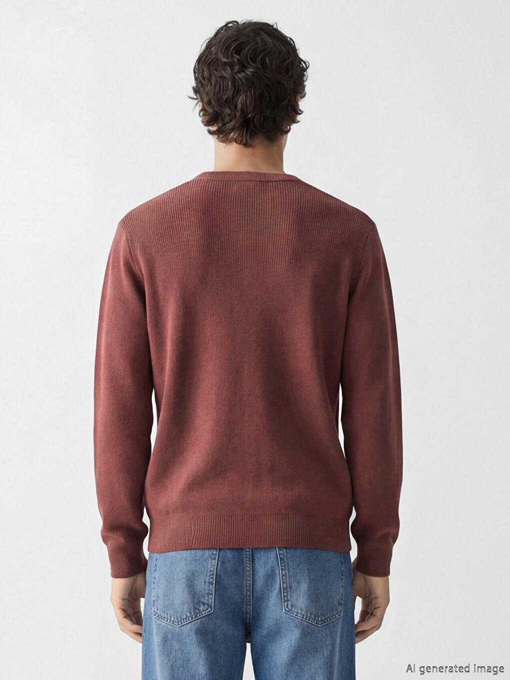 Bordo Bisiklet Yaka Erkek Triko Kazak-2