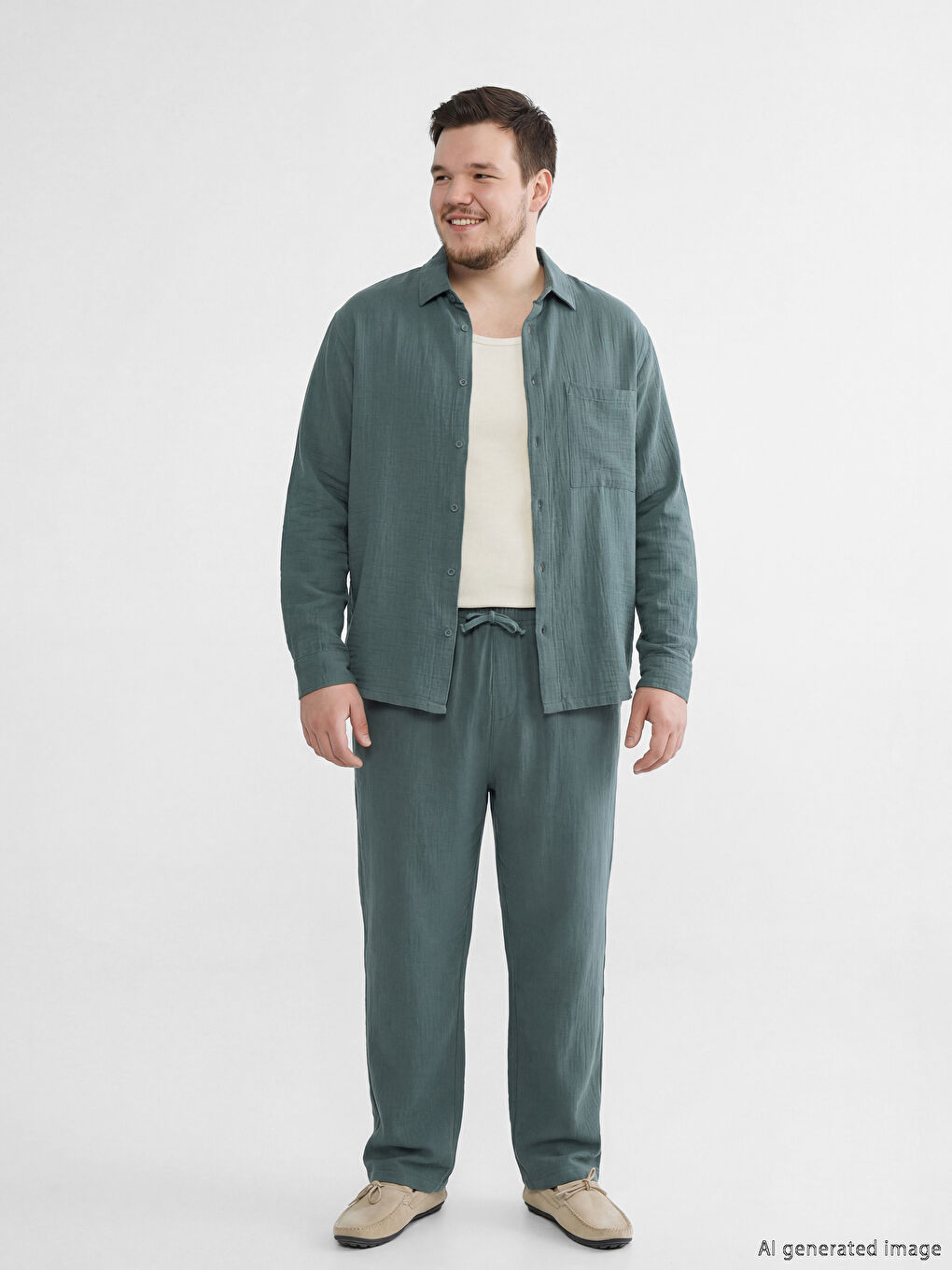 Yeşil Loose Fit Erkek Pantolon-1