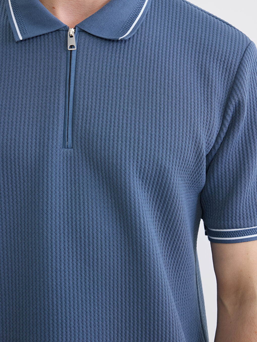 Petrol Çizgili Polo Yaka Erkek Tişört-2