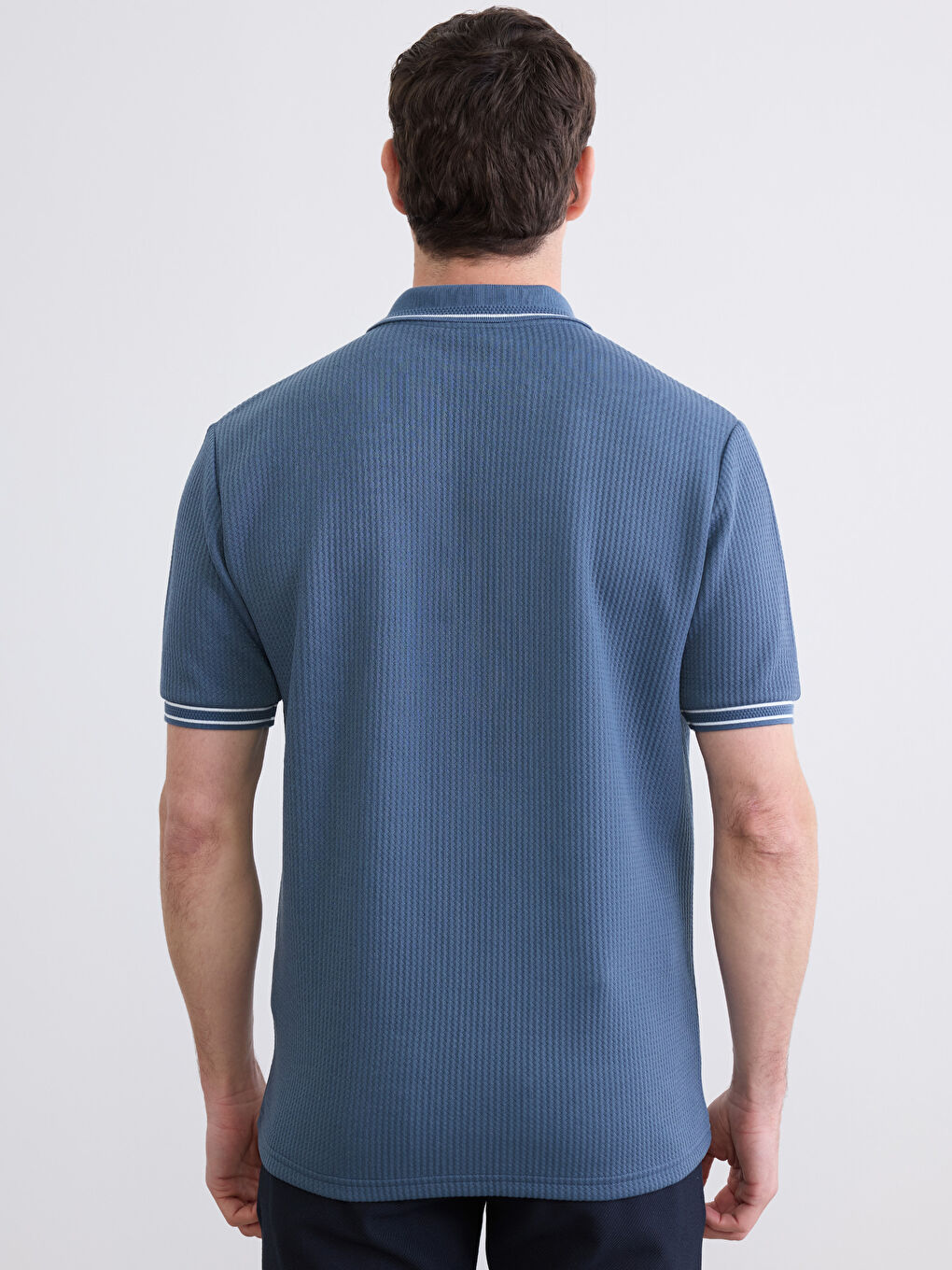 Petrol Çizgili Polo Yaka Erkek Tişört-3