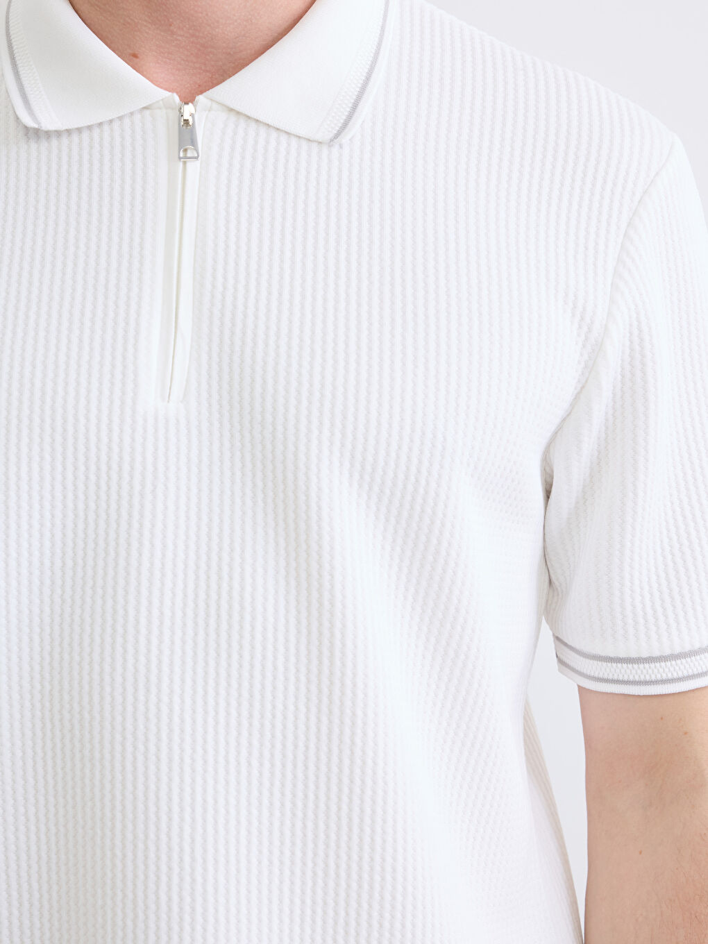 Ekru Çizgili Polo Yaka Erkek Tişört-2