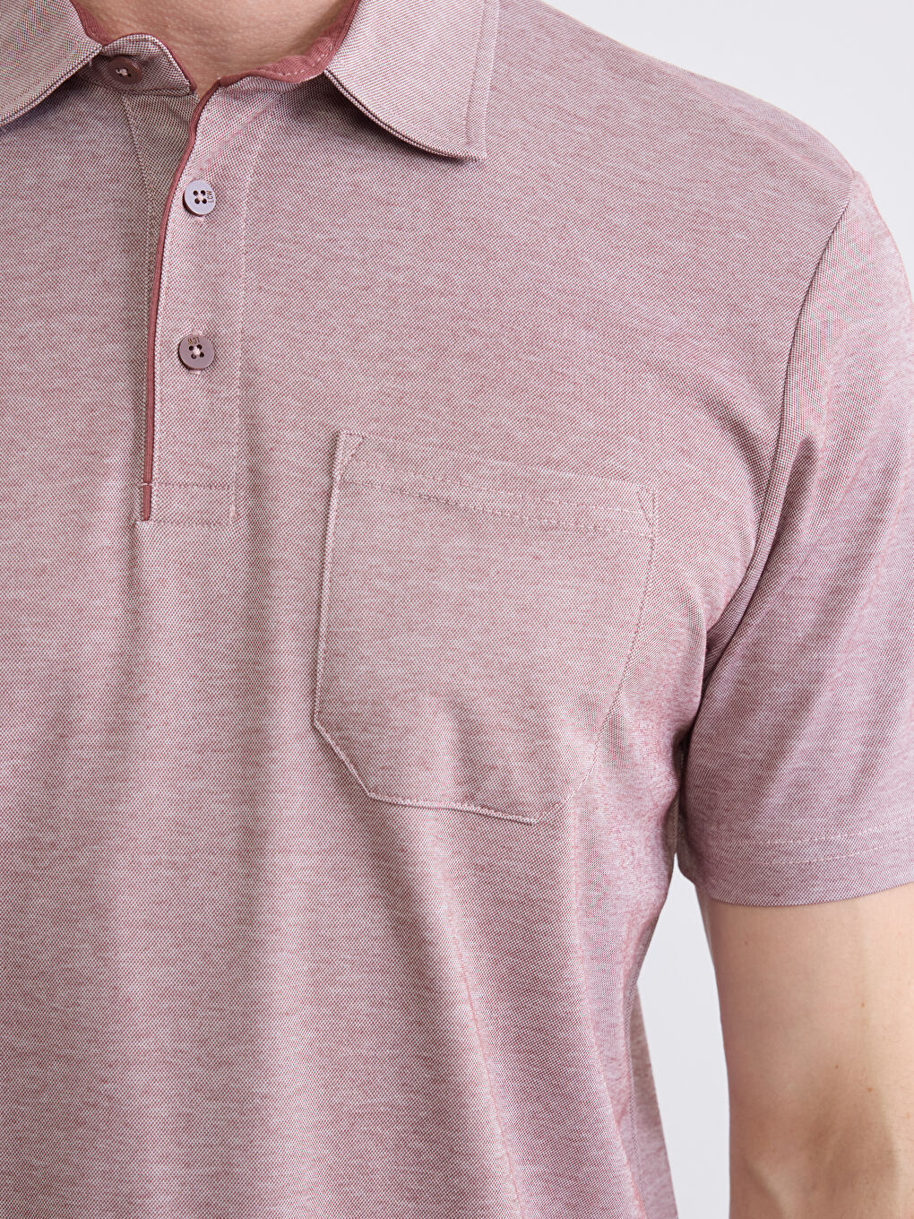 Bordo Polo Yaka Kısa Kollu Cepli Erkek Tişört-2