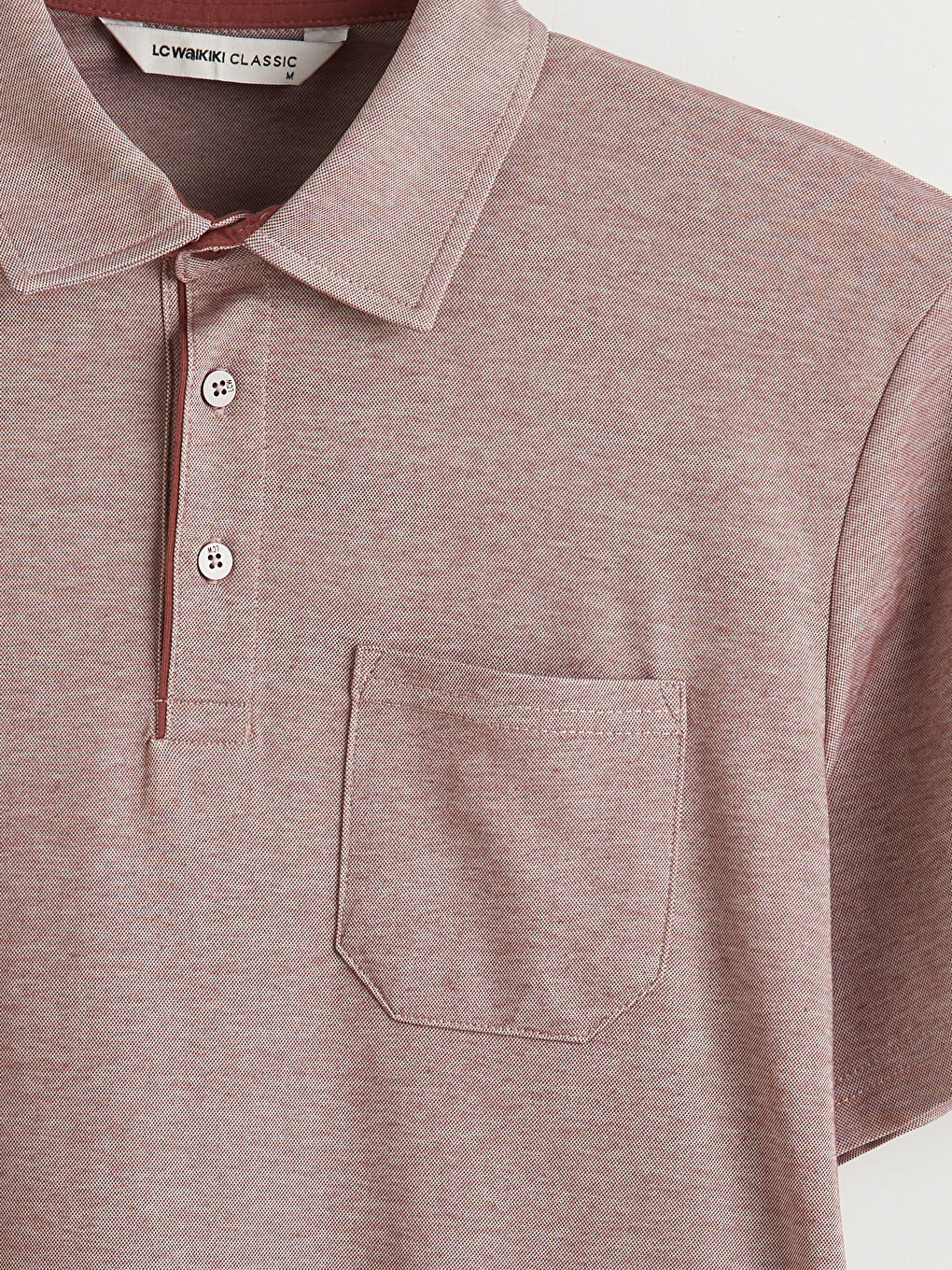 Bordo Polo Yaka Kısa Kollu Cepli Erkek Tişört-1