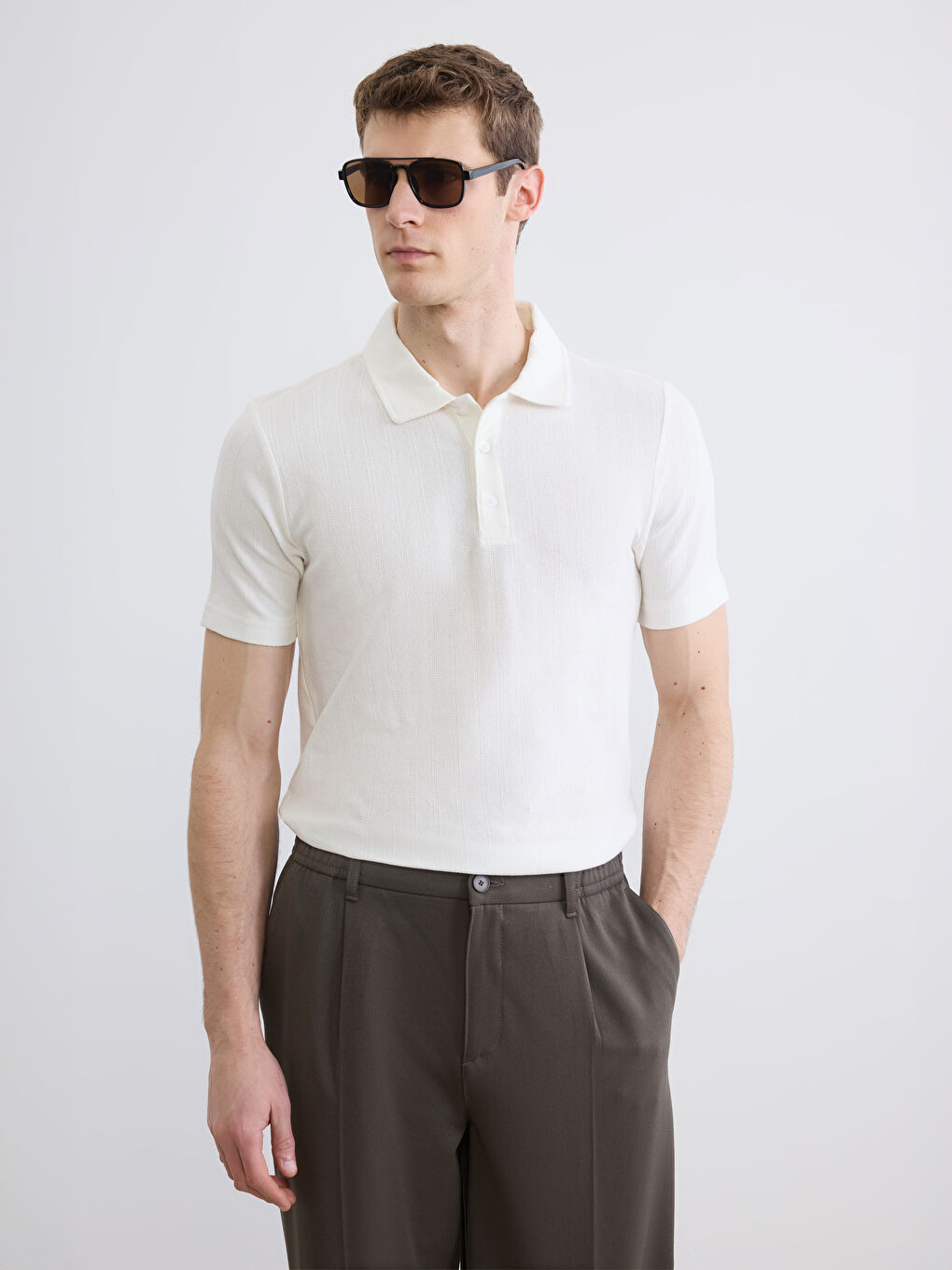 Ekru Polo Yaka Erkek Tişört