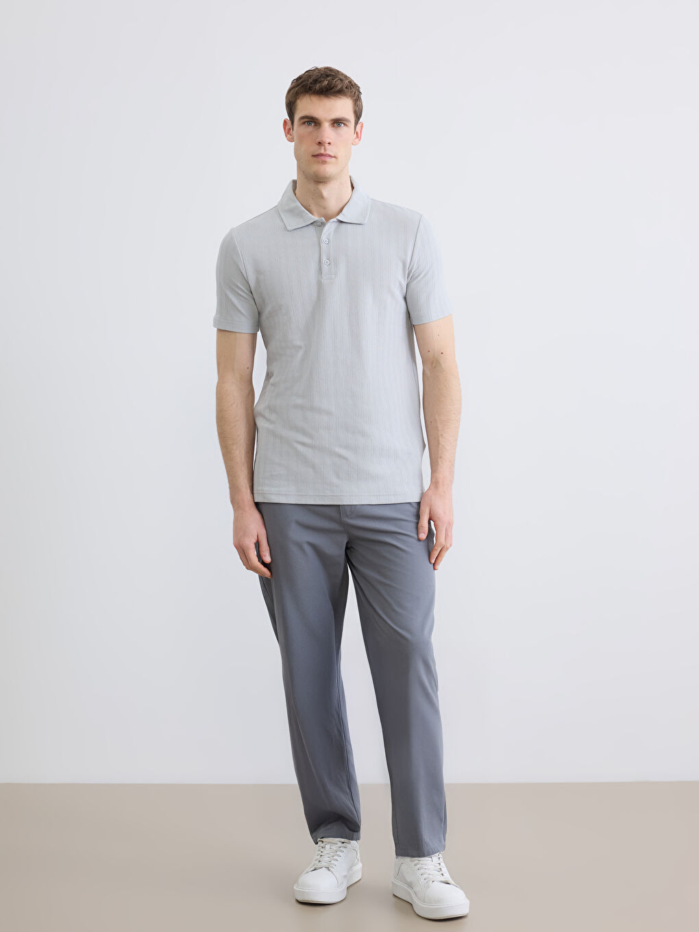Gri Polo Yaka Erkek Tişört-1