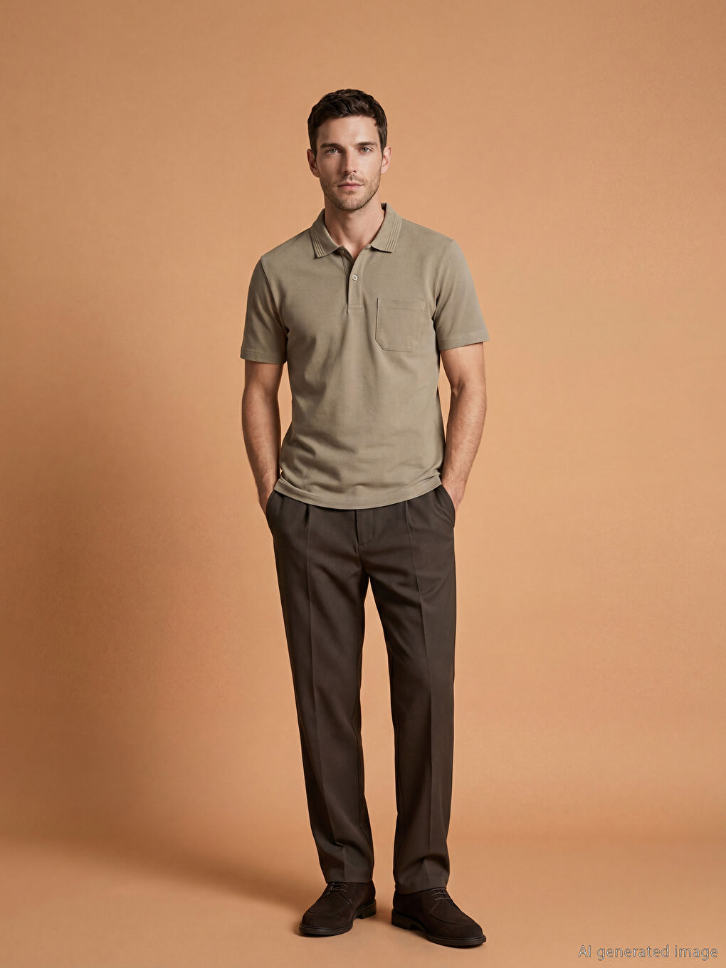 Bej Polo Yaka Pike Erkek Tişört-2