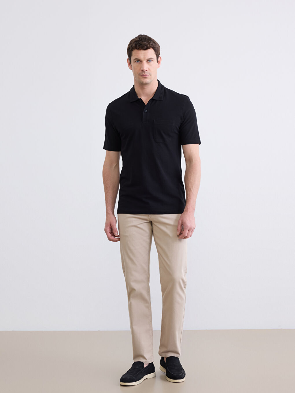 Siyah Polo Yaka Pike Erkek Tişört-2