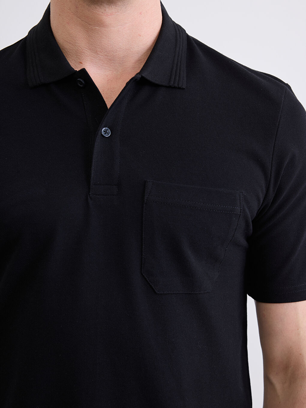 Siyah Polo Yaka Pike Erkek Tişört-3