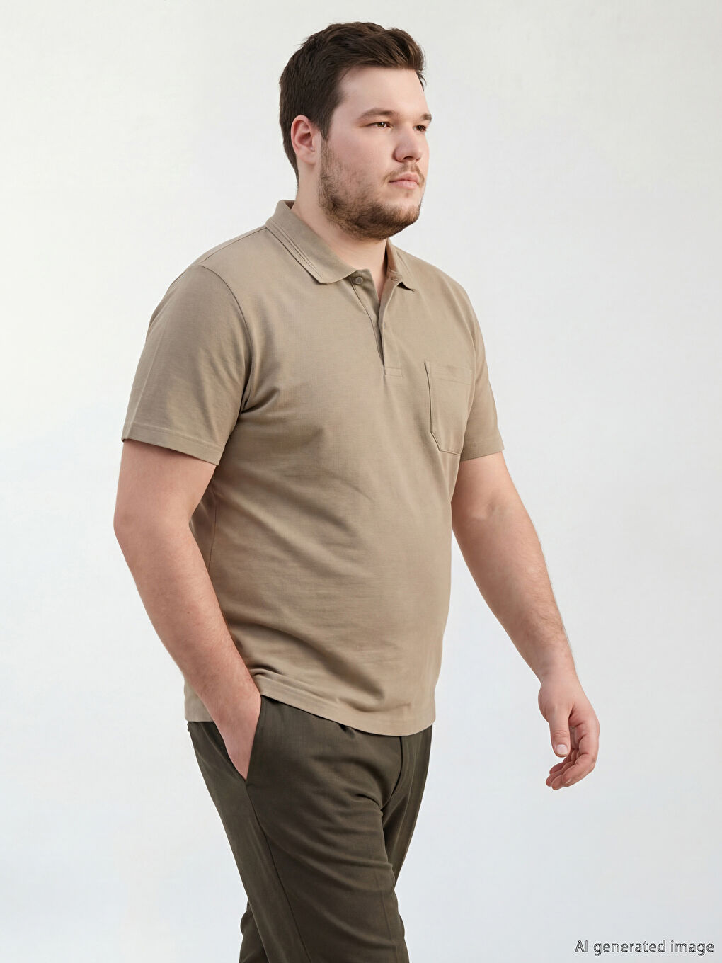 Bej Polo Yaka Pike Erkek Tişört-1