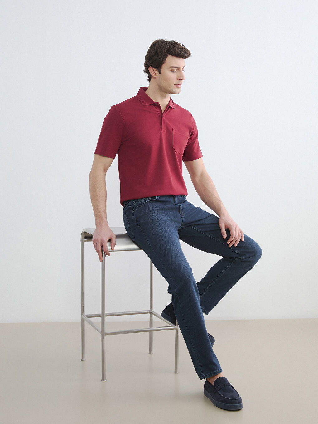 Kırmızı Polo Yaka Pike Erkek Tişört-1