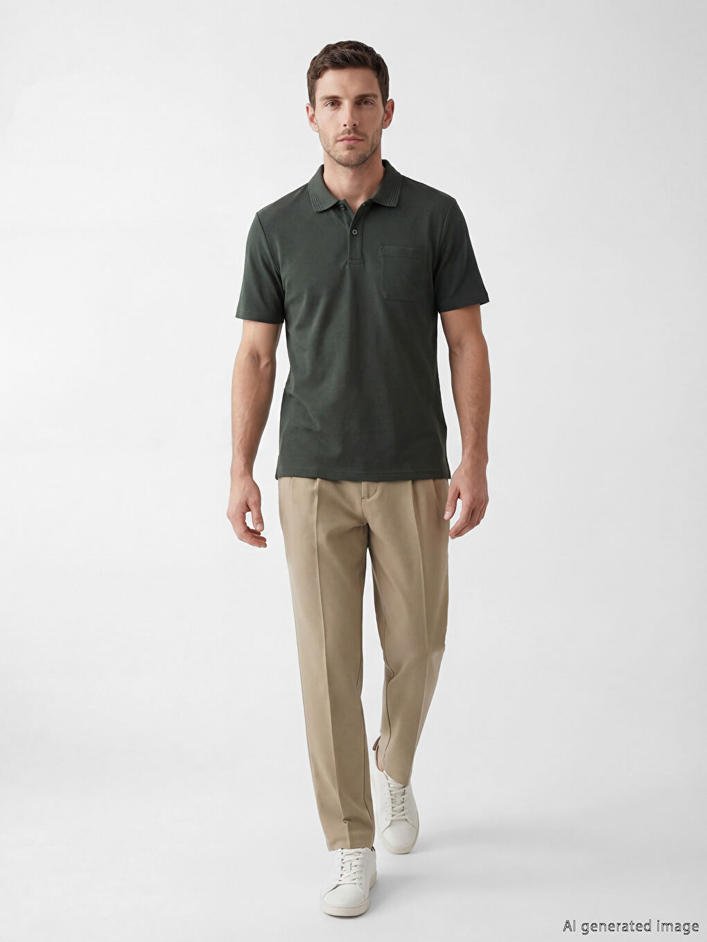 Yeşil Polo Yaka Pike Erkek Tişört-1