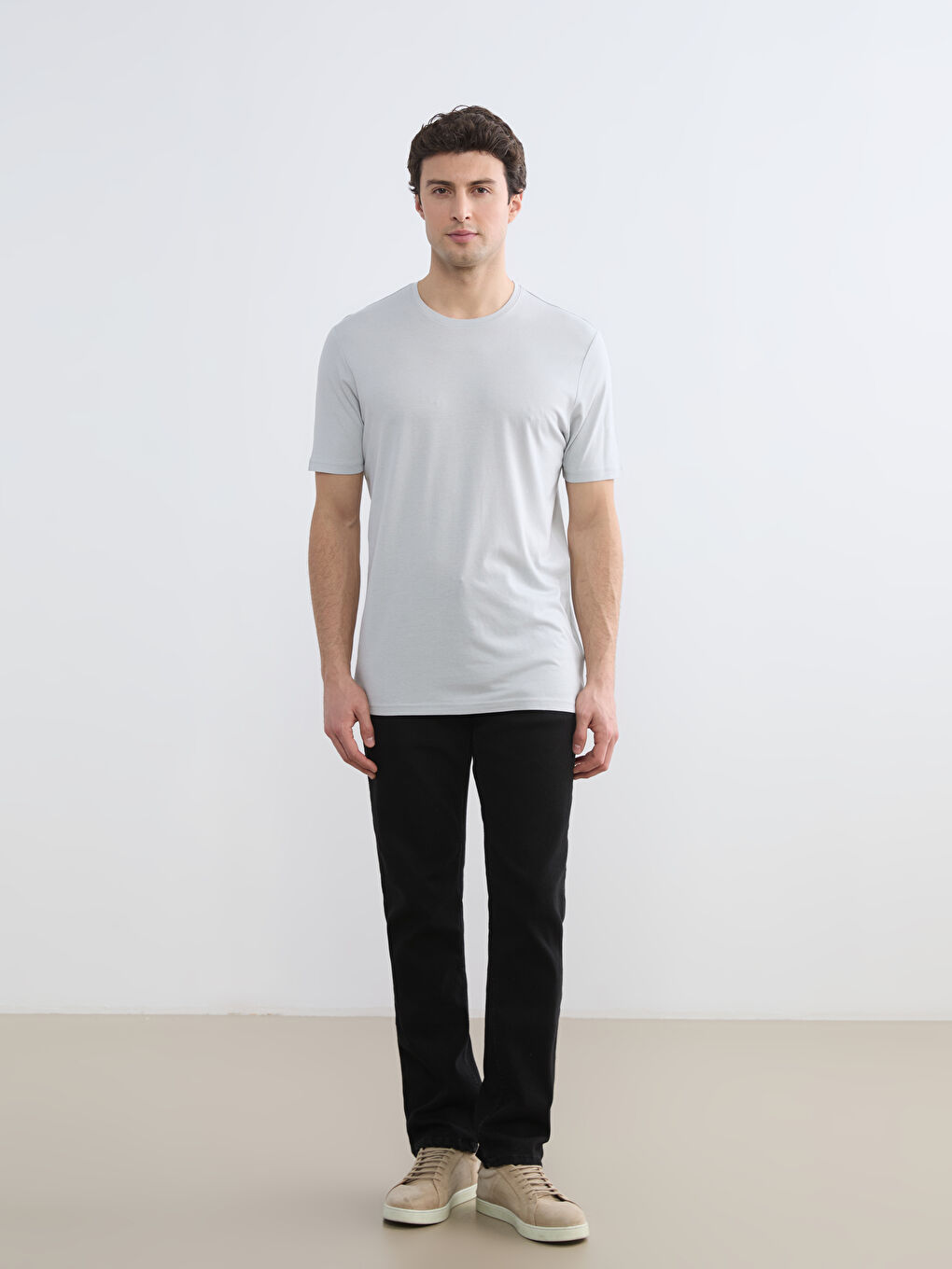 Gri Bisiklet Yaka Erkek Tişört-1