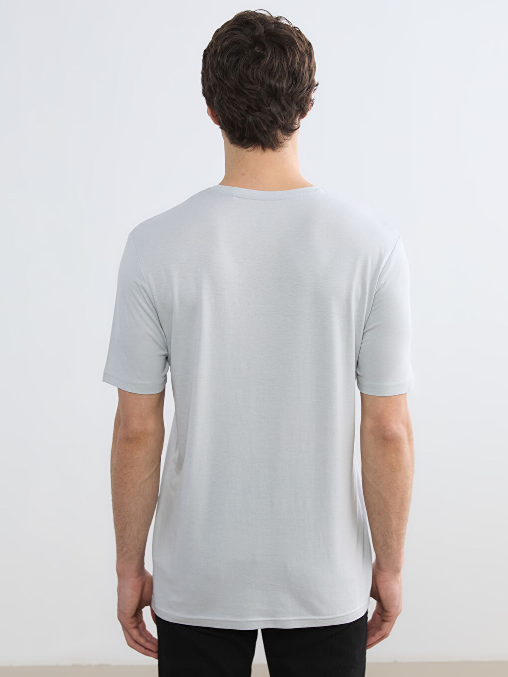Gri Bisiklet Yaka Erkek Tişört-3
