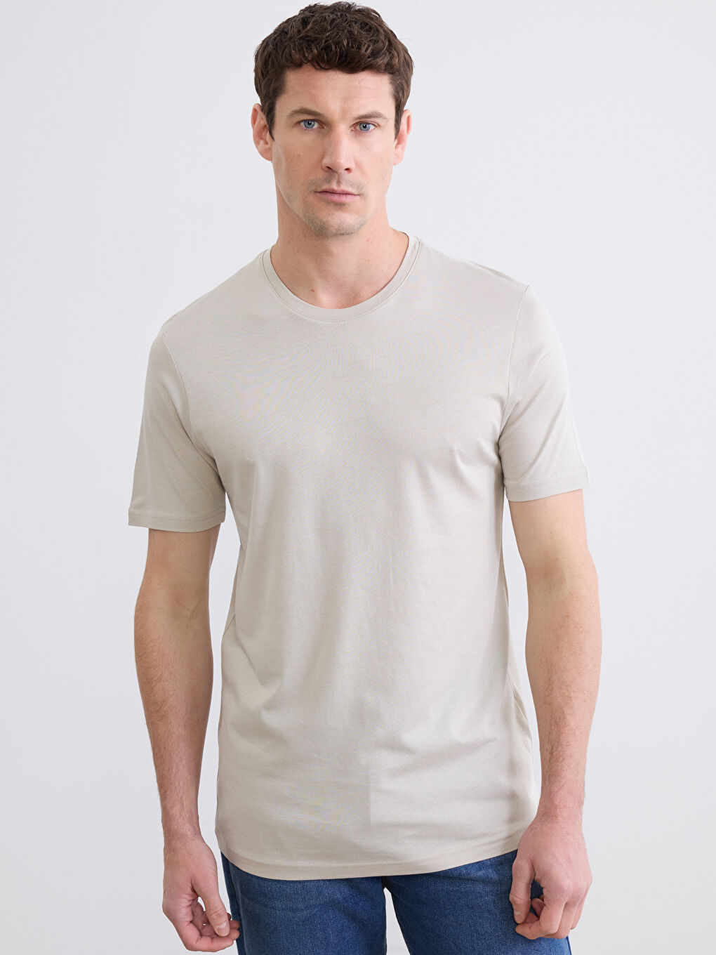 Bej Slim Fit Basic Soft Touch Tişört