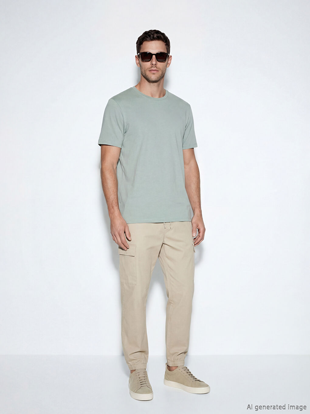 Yeşil Bisiklet Yaka Erkek Soft Touch Tişört-1