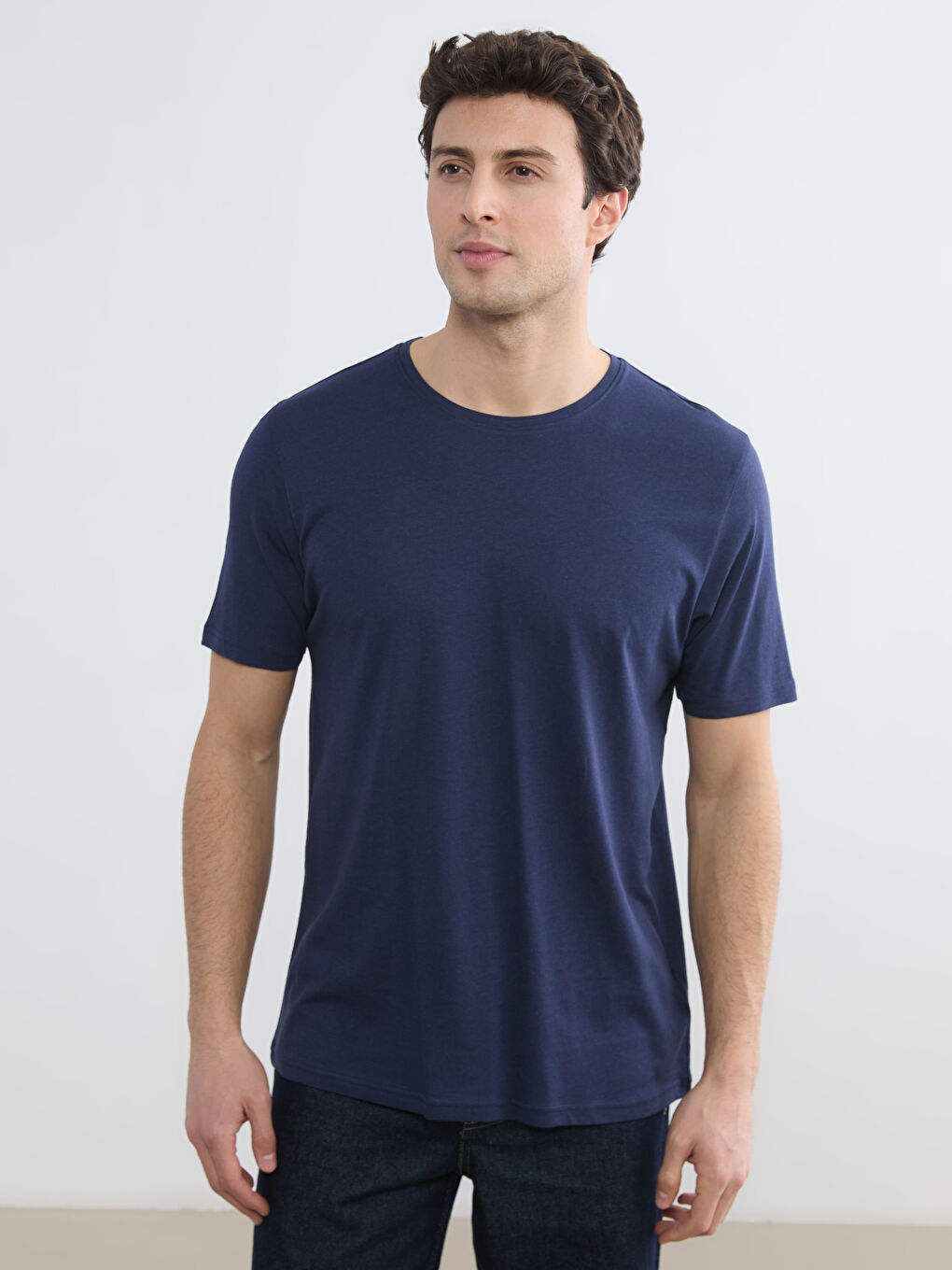 Lacivert Bisiklet Yaka Erkek Tişört