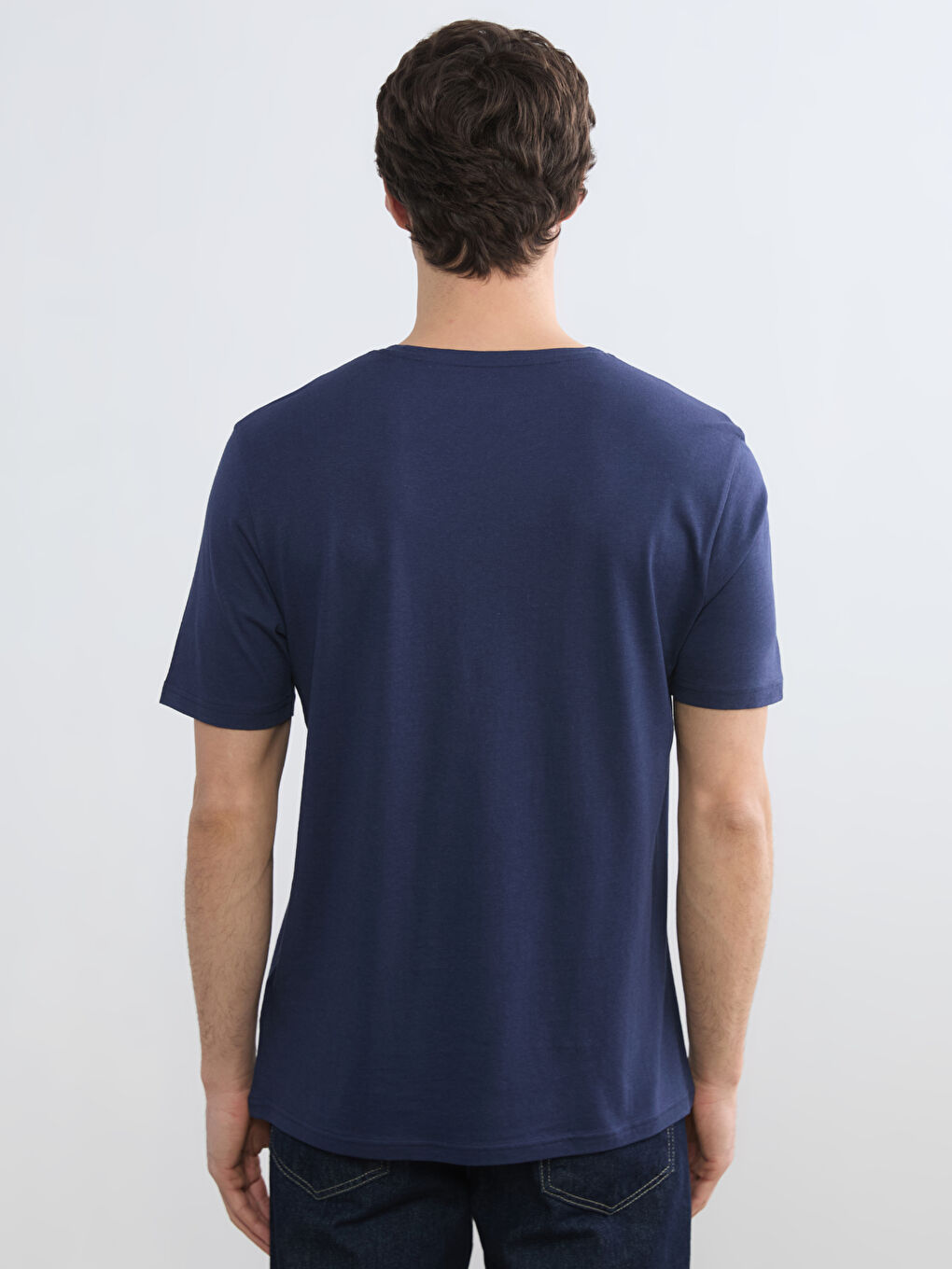 Lacivert Bisiklet Yaka Erkek Tişört-3