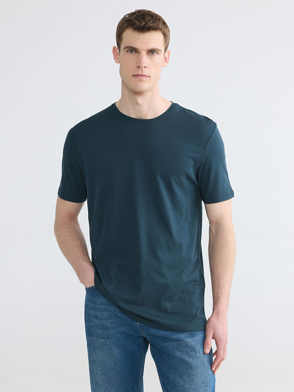 Petrol Slim Fit Basic Soft Touch Tişört