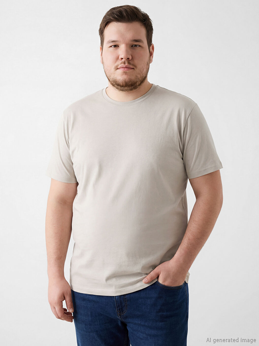 Bej Slim Fit Basic Soft Touch Tişört-1