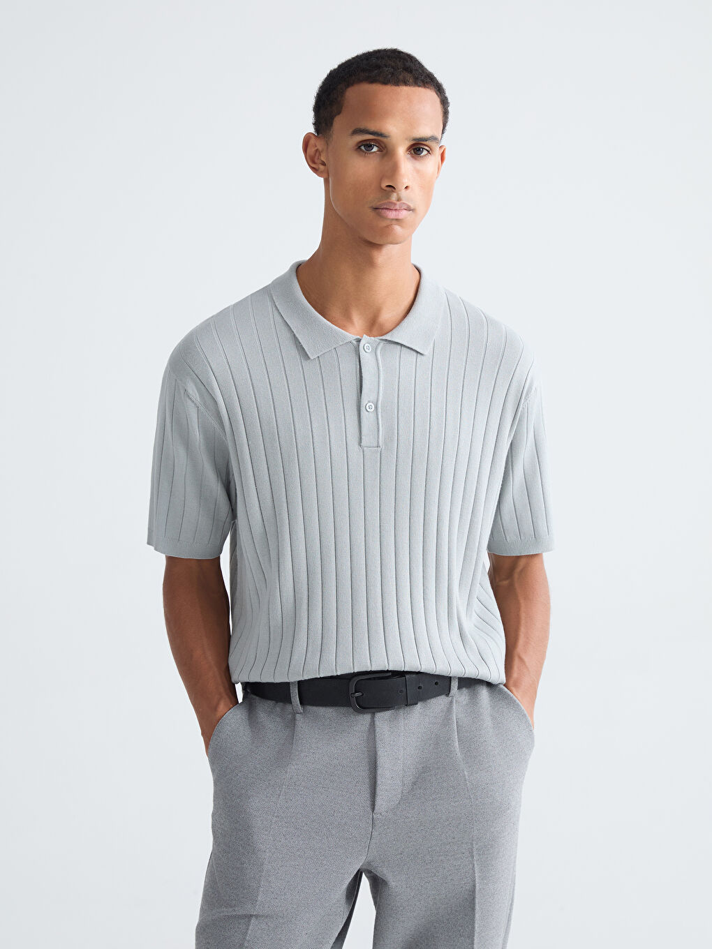 Polo Neck Short Sleeve Men's Knitwear Sweater