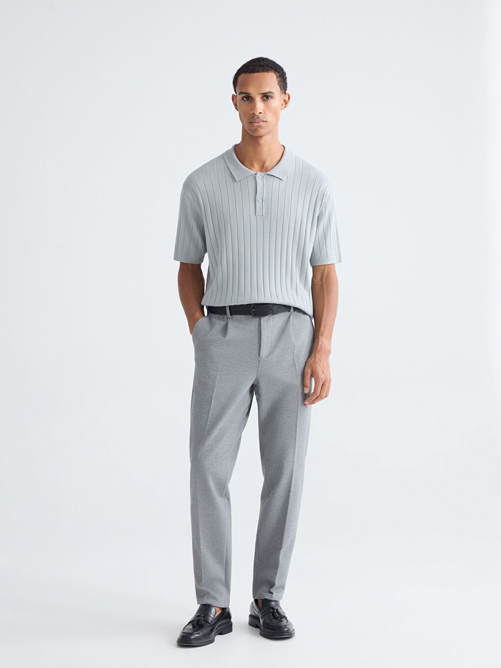 Polo Neck Short Sleeve Men's Knitwear Sweater-1