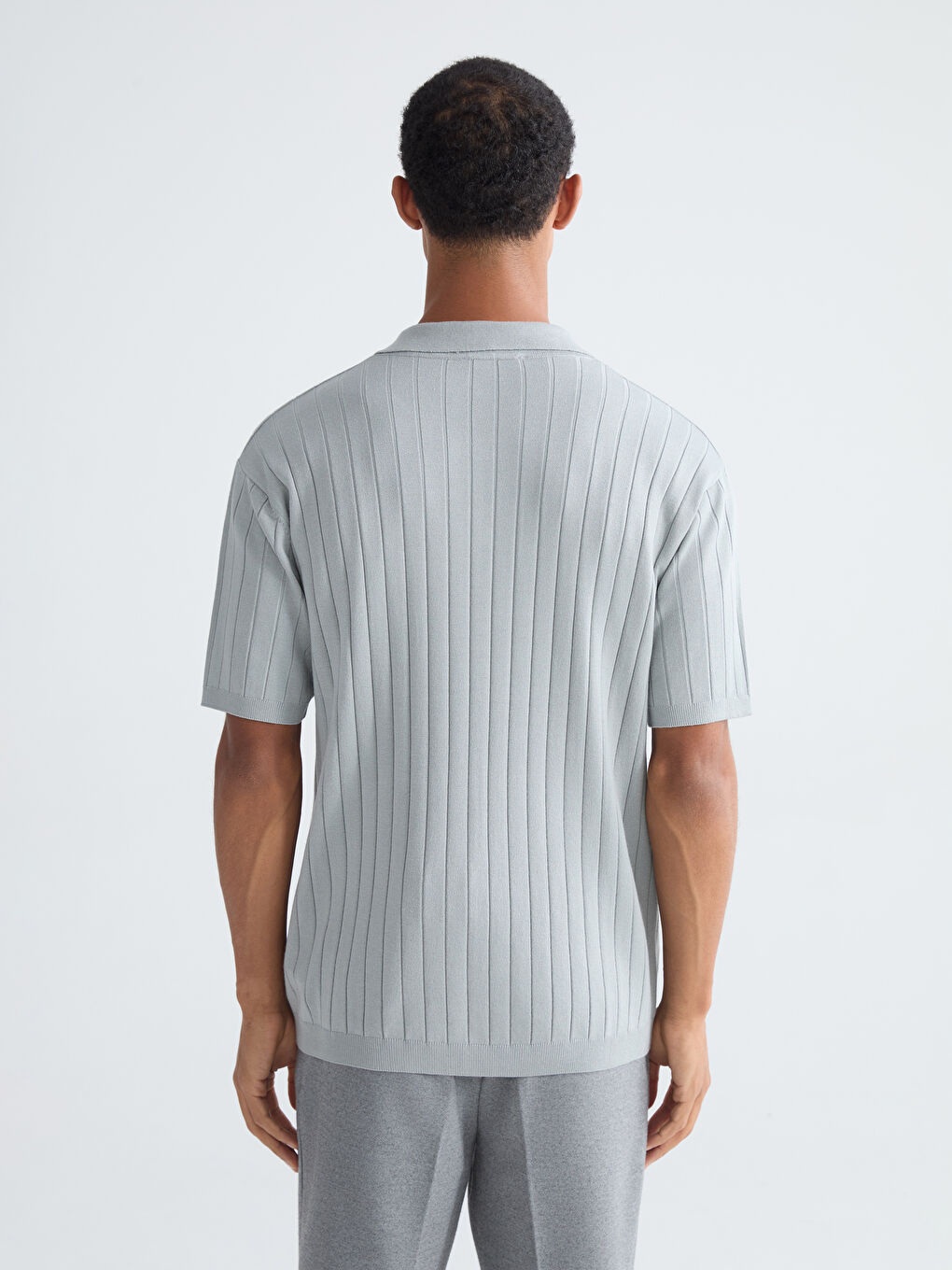 Polo Neck Short Sleeve Men's Knitwear Sweater-3