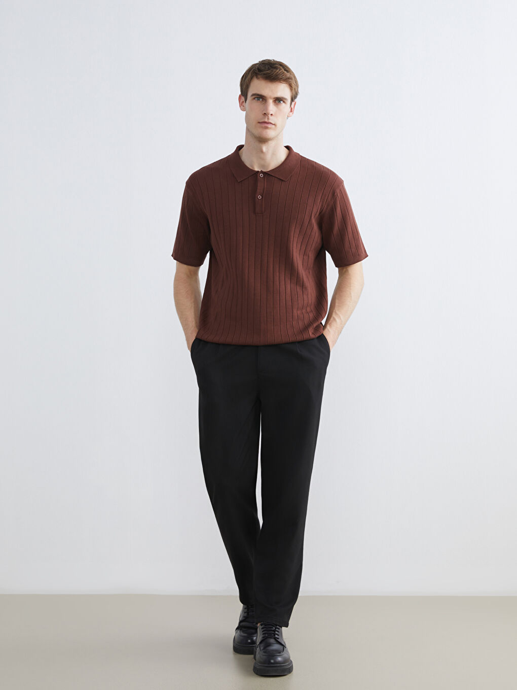 Polo Neck Short Sleeve Men's Knitwear Sweater-1