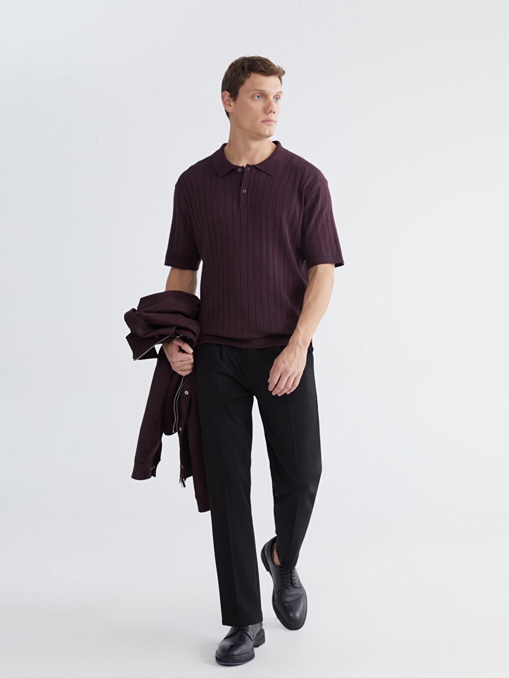 ерлерге арналған поло жағалы қысқа жең трикотаж жемпір-1