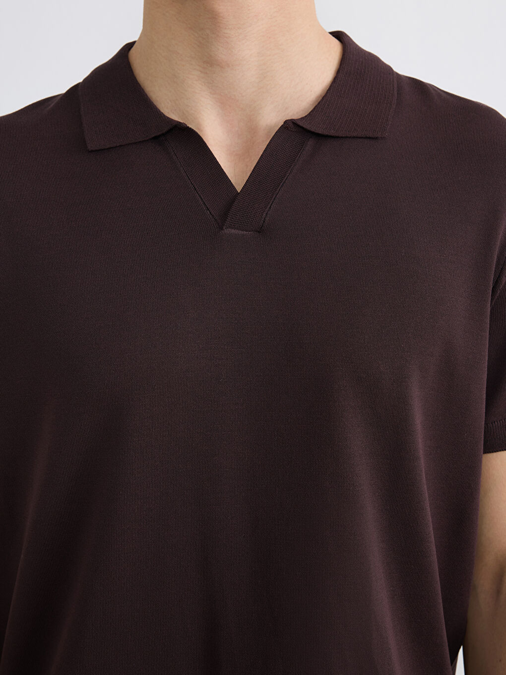 Kahverengi Polo Yaka Kısa Kollu Erkek Triko Kazak-2