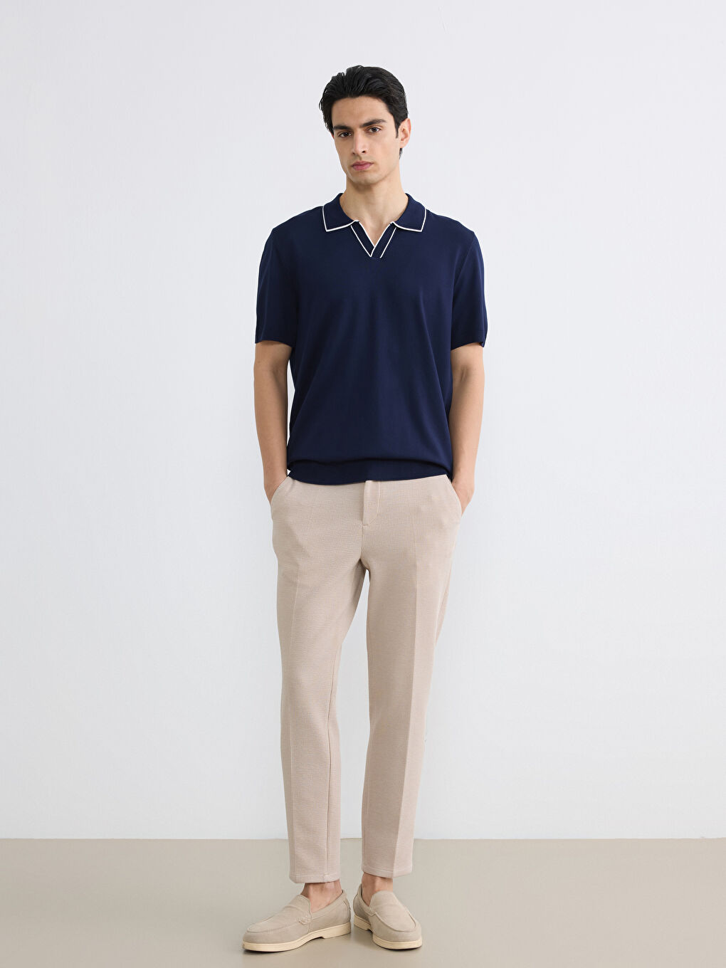 Lacivert Polo Yaka Kısa Kollu Erkek Triko Kazak-1