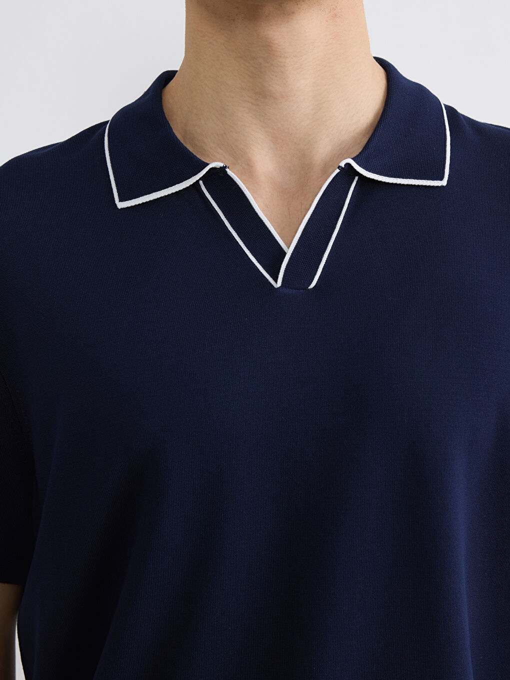 Lacivert Polo Yaka Kısa Kollu Erkek Triko Kazak-2