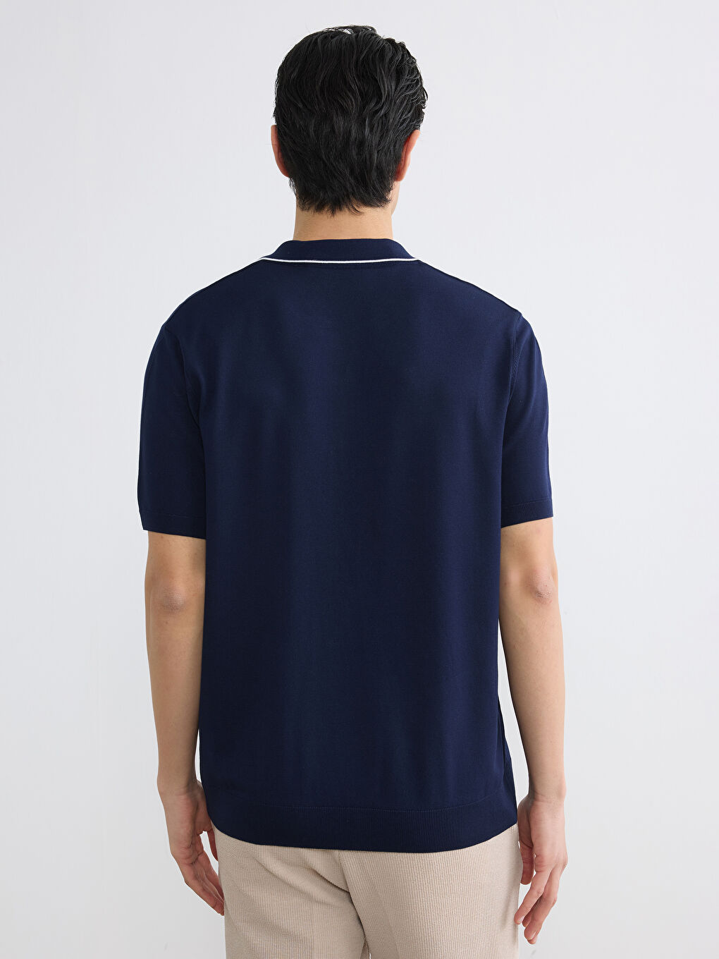 Lacivert Polo Yaka Kısa Kollu Erkek Triko Kazak-3